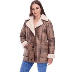 nachhaltige Damen Lederimitat-Jacke mit Kunstlammfell-Kragen Oversized-Jacke Große Größen 970065 Braun