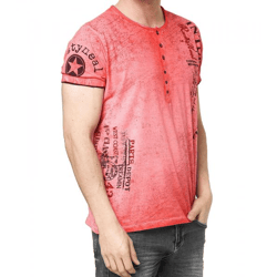 Herren T-Shirt mit seitlichem Print Baumwoll-Shirt modisches Kurzarm-Shirt R-15243 Rot