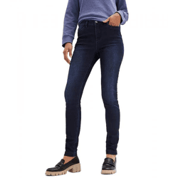 Damen Jeans aus Baumwolle 4-Pocket-Design mit elastischen Einsatz im Bund Denim-Hose 958091 Dunkelblau