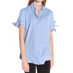 vestino Damen Kurzarm-Bluse mit Schleifen-Arm Hemd-Bluse Business-Shirt 901149 Blau