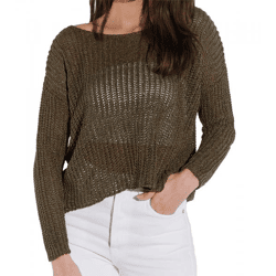 vestino Damen Strick-Pullover mit Netz-Struktur Alltags-Pulli Sweater 900709 Khaki