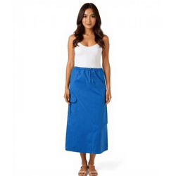Aniston CASUAL Damen Cargo-Rock Sommer-Rock Midi-Länge Baumwoll-Rock mit Gummizug 77100947 Blau