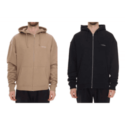 STONES Herren Oversized-Jacke moderner Baumwoll-Jacke 400gsm mit Kapuze mit Logo-Stickerei Hellbraun oder Schwarz