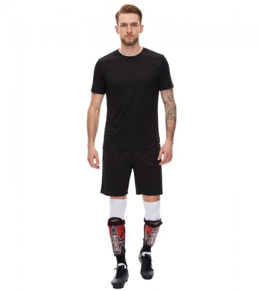 masita TEXAS Schienbeinschoner f&uuml;r Fu&szlig;ball mit Klettverschluss und EVA-Sto&szlig;d&auml;mpfer 7101 Schwarz/Rot/Wei&szlig;