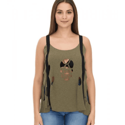 ROCKUPY Ariana Damen Tank-Top mit Totenkopf-Ausschnitt Baumwoll-Shirt Sommer-Top mit Cut-Outs 366326 Khaki