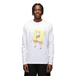 RE:COVERED X nickelodeon Herren Langarm-Shirt SpongeBob Schwammkopf Design Baumwoll-Pullover Rundhals-Shirt MMVCM272 Weiß