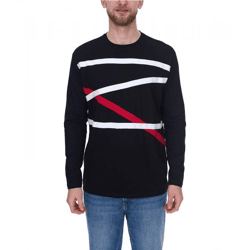 vsct Herren Longsleeve Baumwoll-Pullover mit farbigen Akzenten Rundhals-Pullover Langarm-Shirt D5643062L Schwarz
