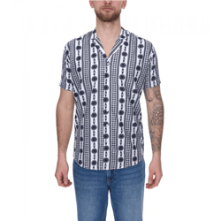 vsct Clubwear Herren Shirt mit Allover Geomatrix-Muster Kurzarm-Shirt mit Knopfleiste 5643309 Weiß/Schwarz