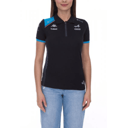 Kappa X ALPINE Formel 1 F1 Damen Polo-Shirt Baumwoll-Oberteil mit HYDRO WAY PROTECTION-Technologie Kurzarm-Shirt 361E33W AF1 A12 Schwarz