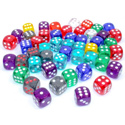 Chessex: Beutel mit 50 verschiedenen losen D6-Würfeln: Durchscheinend 16mm mit Pips