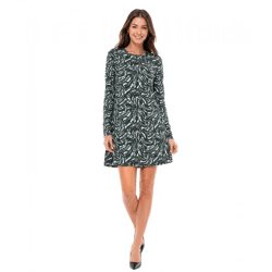 Aniston SELECTED Damen Mini-Kleid mit Allover-Print Langarm-Kleid 88938605 Schwarz/Grün/Beige