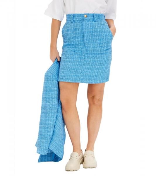 stylischer Damen Boucle Mini-Rock Strick-Rock mit Silber-Akzenten 960601 Brilliantblau