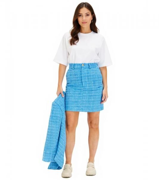 stylischer Damen Boucle Mini-Rock Strick-Rock mit Silber-Akzenten 960601 Brilliantblau