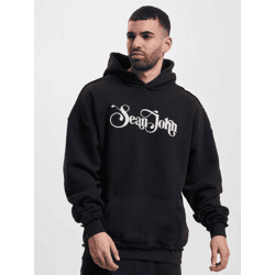 lässiger Sean John Herren Hoodie Kordelzug Rippbündchen mit Baumwolle Schwarz