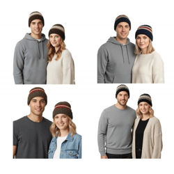 Trust Co Unisex Häkel-Mütze Winter-Mütze weiche Strick-Mütze mit Streifen Baumwoll-Mütze Navy/Weiß, Braun/Weiß, Khaki/Weiß oder Nav
