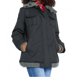  Damen Winter-Jacke mit Strick-Details stylische Outdoor-Jacke 955517 Schwarz