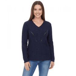 Aniston CASUAL Strick-Pullover mit V-Ausschnitt Alltags-Pullover mit Baumwollanteil Langarm-Shirt 38049702 Dunkelblau