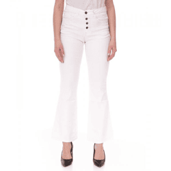AjC Damen High Waist Jeans Baumwoll-Hose Bootcut Hose mit Knopfdetails 5-Pocket 54416149 Wollweiß