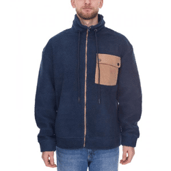 Denim Project Herren stylische Teddy-Jacke Fleece-Jacke mit Stehkragen Herbst-Jacke DP-10023-082 574 Dunkelblau/Braun