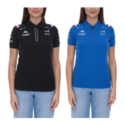 Kappa X ALPINE Formel 1 Team Ocon Gasly Damen Polo-Hemd mit HydroWayProtection Baumwoll Kurzarm-Shirt 35163WW AF1 in Blau oder Schwarz