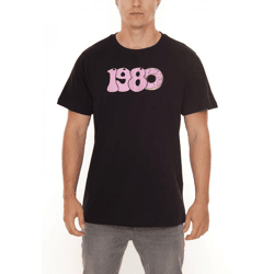 PASH 1980 Tee Herren Kurzarm-Shirt mit großem 1980er Print Baumwoll-T-Shirt PATR004 Schwarz