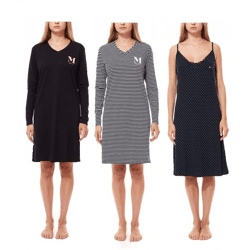 MEXX Damen Nachthemd Pyjama Langarm- oder Armloses Neglige in Blau oder Schwarz