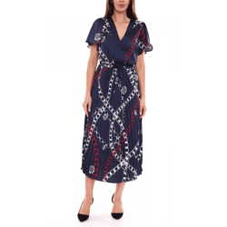 DELMAO Damen Maxi-Kleid stylisches Sommer-Kleid mit Allover-Muster 65542222 Navy