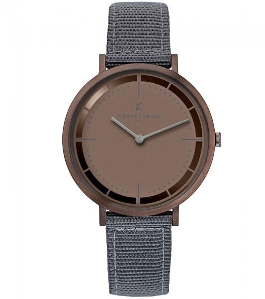Pierre Cardin Herren Armband-Uhr analoge Quarz-Uhr mit Textil-Armband 3ATM 41mm CBV.1036 Grau/Braun