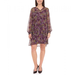 Aniston CASUAL Damen Kleid mit Allover-Blumen-Print Langarm-Kleid 24704960 Lila/Gelb/Grün