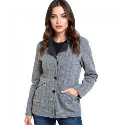 Damen Übergangs-Jacke Kurz-Mantel nachhaltiger Herbst-Mantel karierte Herbst-Jacke 922470 Dunkelgrau