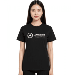 Mercedes-Benz AMG Petronas F1 MAPF Damen T-Shirt Baumwoll-Shirt mit großem Logo Kurzarm-Shirt 701227045 001 Schwarz