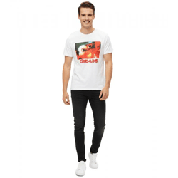 RE:COVERED X GREMLINS Herren T-Shirt mit großem Foto-Print Rundhals-Shirt RCWARN557 Weiß