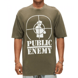 RE:COVERED X PUBLIC ENEMY Herren T-Shirt Baumwoll-Shirt mit großem Print Rundhals-Shirt RCBVD3836 Khaki