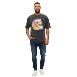 RE:COVERED X Cartoon Network Herren T-Shirt mit Cow & Chicken Print Baumwoll-Shirt Rundhals-Shirt RCWARN754 Grau