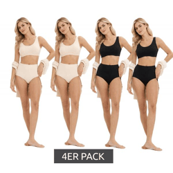 4er Pack Damen komfortabler Taillen-Slip Unterwäsche aus glatter Mikrofaser nachhaltige High-Waist Unterhose 952192 Schwarz/Beige