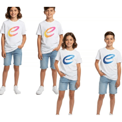 farbenfrohes Formula E Kinder T-Shirt Kurzarm-Shirt nachhaltiges Baumwoll-Shirt mit Formula E Logo 701223593 Weiß/Blau oder Weiß/Pink/Gelb