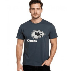 RE:COVERED X NFL Herren T-Shirt Kansas City Chiefs Logo-Schriftzug Baumwoll-Shirt Rundhals-Shirt RCNFL1317D Grau