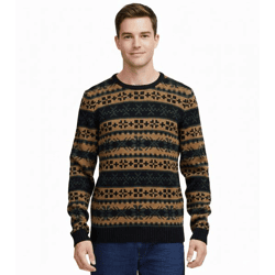 11 PROJECT PRPasco Herren Strick-Pullover mit Wollanteil Langarm-Shirt 20716671 194007 Beige/Schwarz/Grün