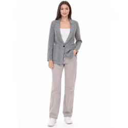 vestino Damen Blazer karierter Herbst-Blazer mit Reverskragen Alltags-Sakko 900719 Grau
