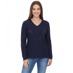 Aniston CASUAL Strick-Pullover mit V-Ausschnitt Alltags-Pullover mit Baumwollanteil Langarm-Shirt 38049702 Dunkelblau