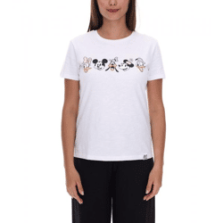 RE:COVERED X Disney Damen T-Shirt mit Mickey Mouse and Friends Design Baumwoll-Shirt Rundhals-Shirt RCDIF2063 Weiß