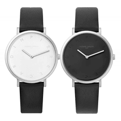 Pierre Cardin Damen Armband-Uhr mit Buchstaben der Marke als Ziffern analoge Quarz-Uhr mit Leder-Armband 3ATM 39mm CBV.100 Schwarz/Silber m