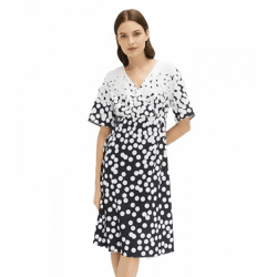 Damen Sommer-Kleid mit Allover Polka-Dots leicht ausgestelltes Mini-Kleid 942863 Weiß/Blau