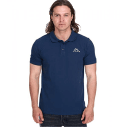Kappa Herren Baumwoll-Polo mit kleiner Stickerei Polo-Shirt Kurzarm-Shirt Pique-Strick 303173NC A05 Dunkelblau