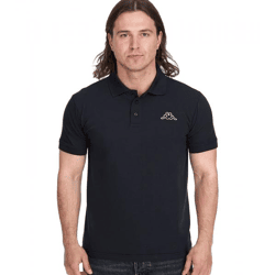 Kappa Herren Baumwoll-Polo mit kleiner Stickerei Polo-Shirt Kurzarm-Shirt Pique-Strick 303173NC A03 Schwarz