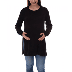 neun 9 monate Damen Schwangerschafts-Pullover mit großem Schlitz Strick-Pullover Umstands-Mode 46551556 Schwarz
