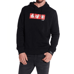 COURSE Mickey Mouse Men's Hoodie with Mickey Hand Print and Patch, Hooded Sweatshirt, Cotton Sweater 4846 Black