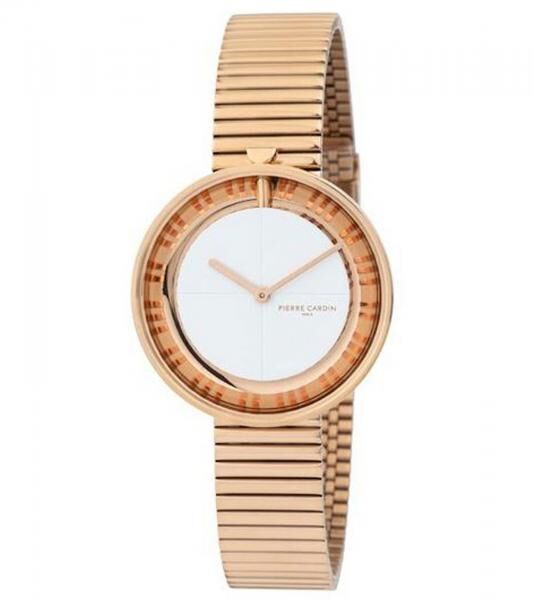 Pierre Cardin Damen Armband-Uhr zeitloses Ziffernblatt analoge Quarz-Uhr mit Edelstahl-Armband 3ATM 32mm CCMA.0017 Rose-Gold/Wei&szlig;