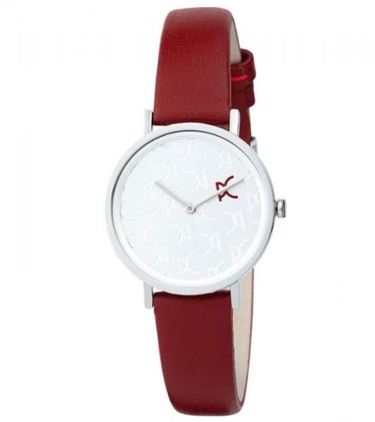 Pierre Cardin Damen Armband-Uhr mit Marken-K&uuml;rzel im Ziffernblatt analoge Quarz-Uhr mit Leder-Armband 3ATM 31mm CBV.1517 Rot/Silber