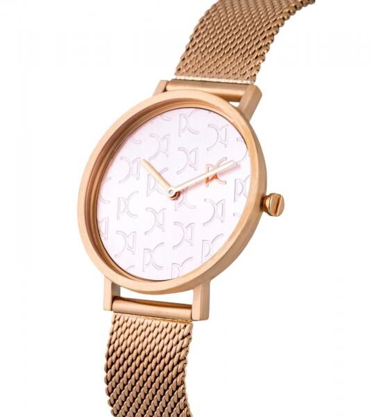 Pierre Cardin Damen Zweizeiger-Armband-Uhr Ziffernblatt mit Marken-Kürzel analoge Quarz-Uhr mit Edelstahl-Armband 3ATM 31mm CBV.1519 Rose-